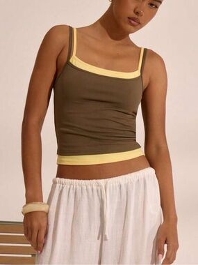 Musera Yellow and green Layered Trim Tank Top